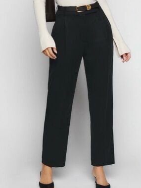 Reformation Lucas Pant Black High Rise Ankle Crop Wide Leg Trouser 10